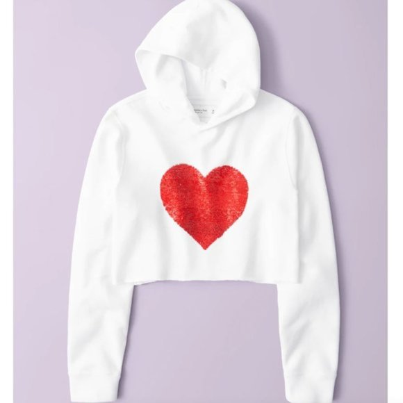 NWT A&F White Pride Flip Sequin Heart Hoodie Sweatshirt, XXS - Picture 7 of 7